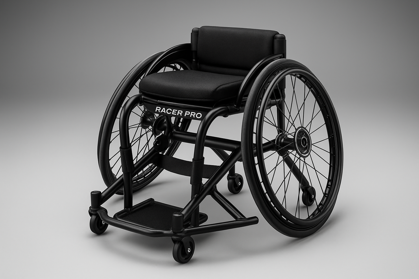 Built for aggressive court play, the Racer Pro includes a welded steel frame, fixed rear wheels for precision turning, and reinforced push rims for high-intensity performance. Used by professional wheelchair basketball athletes. Includes calf strap, cushion seat, and rear anti-tip support.