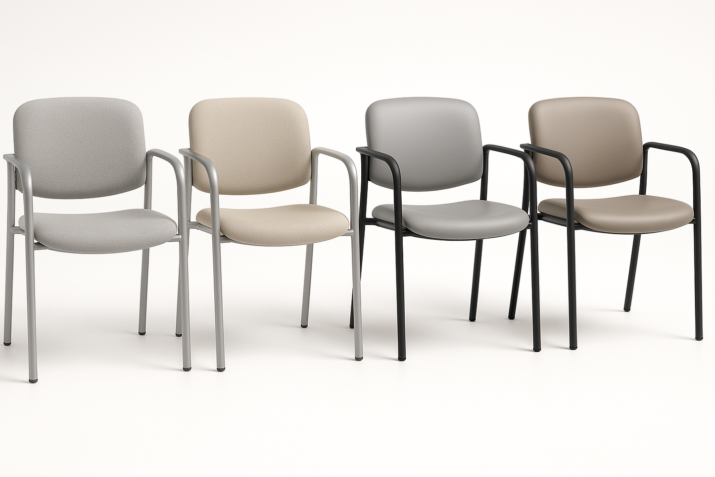 Comfortable and durable visitor chairs for patients and attendants. Powder-coated frame with cushioned seat. Stackable for space-saving.