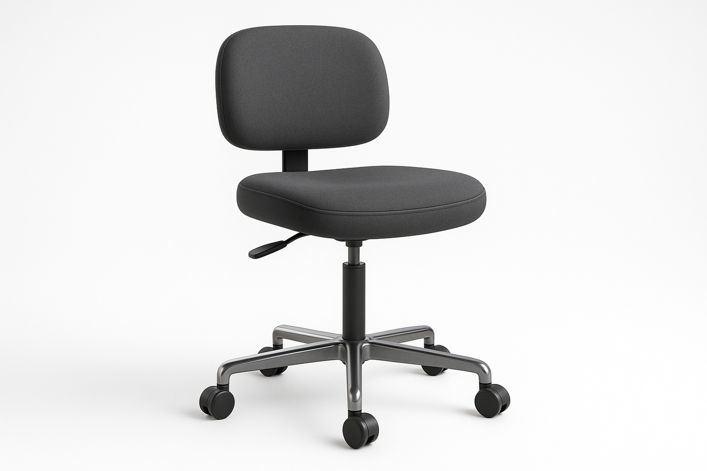 Ergonomic reception chair with adjustable height and padded seat for staff comfort.