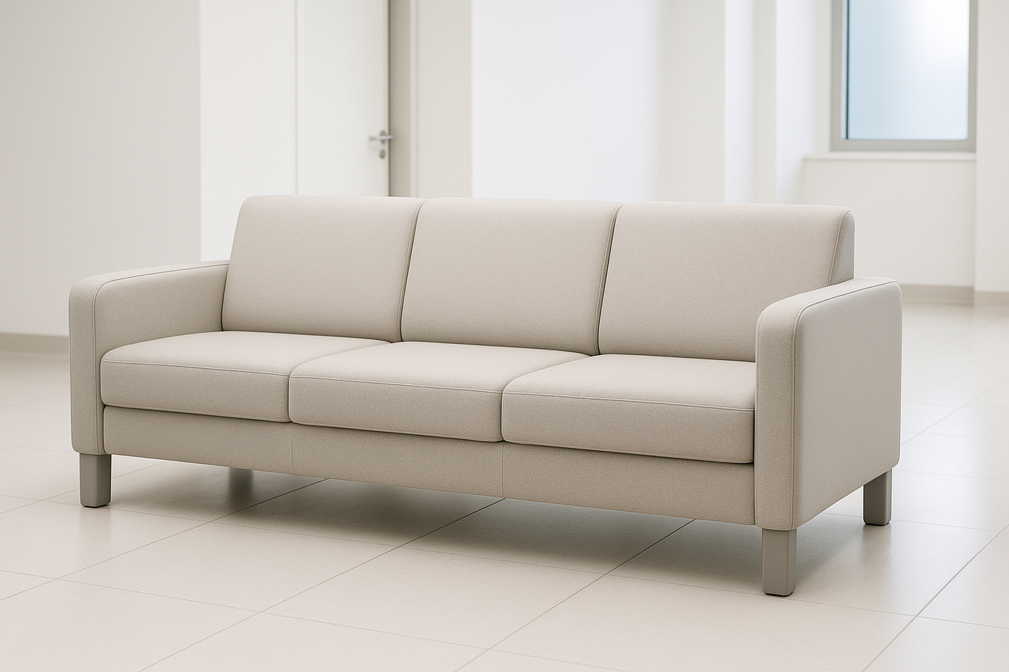 High-density foam sofa with washable upholstery for comfort and durability in hospital waiting areas. 3 seater