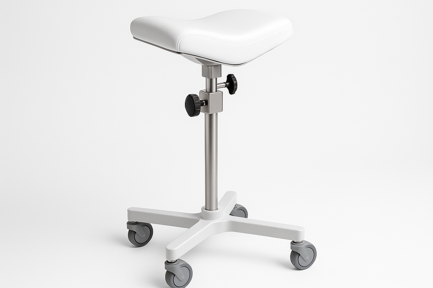 Mobile padded hand rest for microsurgeries. Height and tilt adjustable.