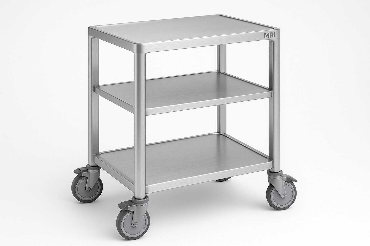 MRI-Compatible Instrument Trolley – Two-Shelf Aluminium