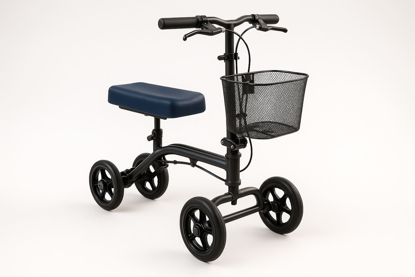 This Knee Scooter is ideal for patients recovering from lower leg injuries or surgeries. It provides a comfortable padded knee platform, front basket for convenience, and safety brakes for full control.
**Key Features:**
- Foldable frame for compact storage
- Steering handlebars with easy-grip
- Hand brakes and lockable wheels
- Cushioned knee rest platform
- Durable frame with weight capacity up to 135 kg