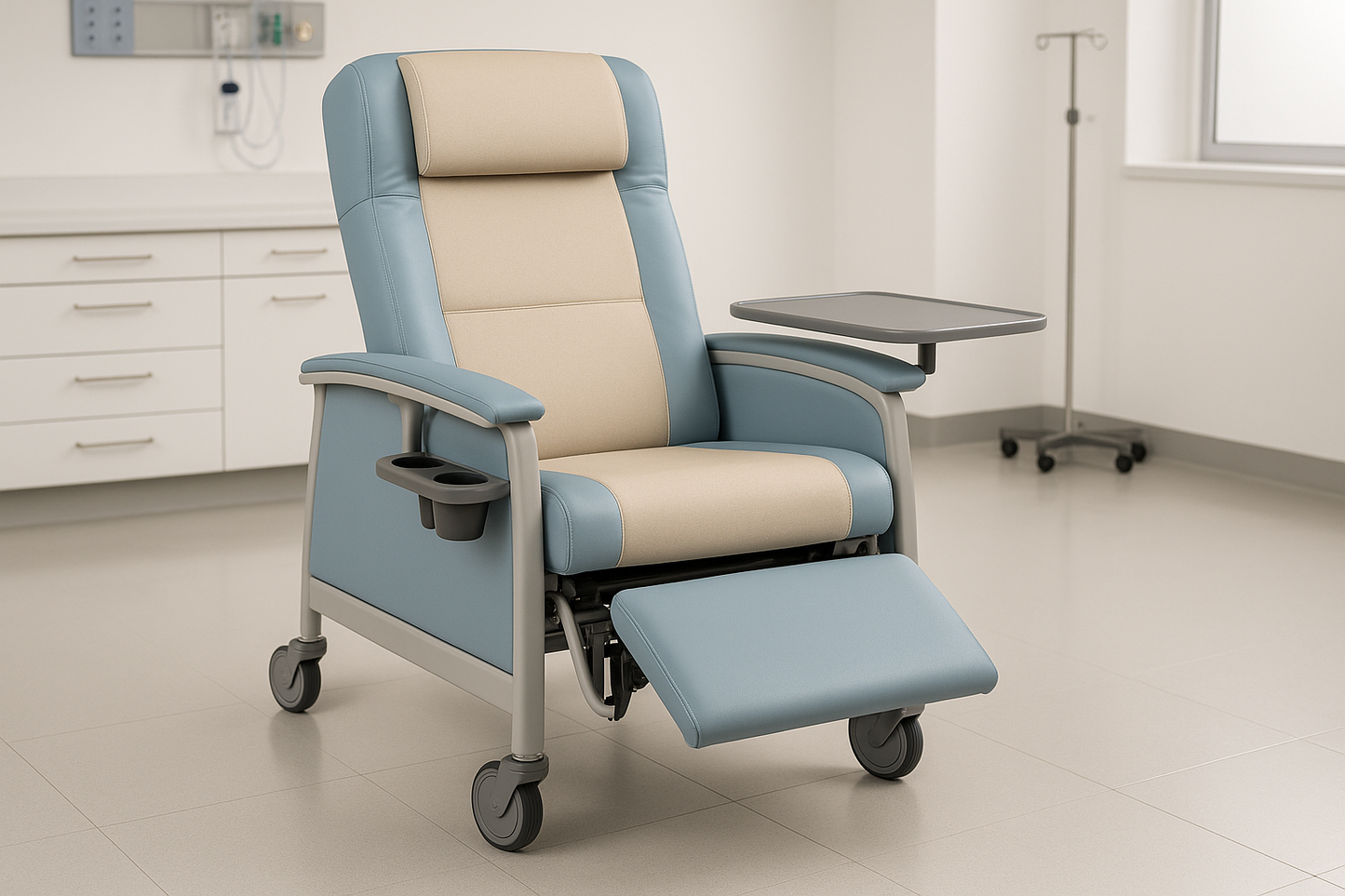 This Multi-Function Recliner Chair comes equipped with an extendable leg rest, swivel tray table, removable cushions, and cup holders. Designed for maximum flexibility, it’s perfect for both short-term recovery and long-term care. The durable frame and easy-clean surfaces ensure years of reliable use in busy hospital environments.