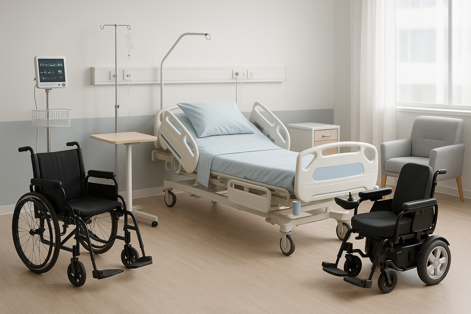 Wheelchairs and hospital furniture