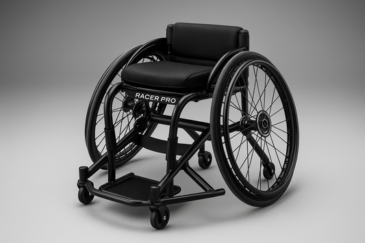 Built for aggressive court play, the Racer Pro includes a welded steel frame, fixed rear wheels for precision turning, and reinforced push rims for high-intensity performance. Used by professional wheelchair basketball athletes. Includes calf strap, cushion seat, and rear anti-tip support.