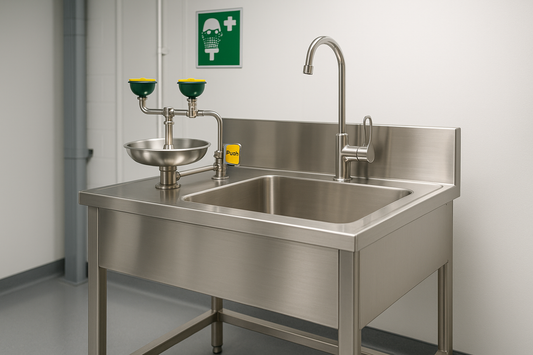 Chemical-resistant sink unit with integrated emergency eyewash station. Built to meet safety standards.

Chemical-resistant sink
Integrated eyewash station
Stainless steel construction
Meets safety standards