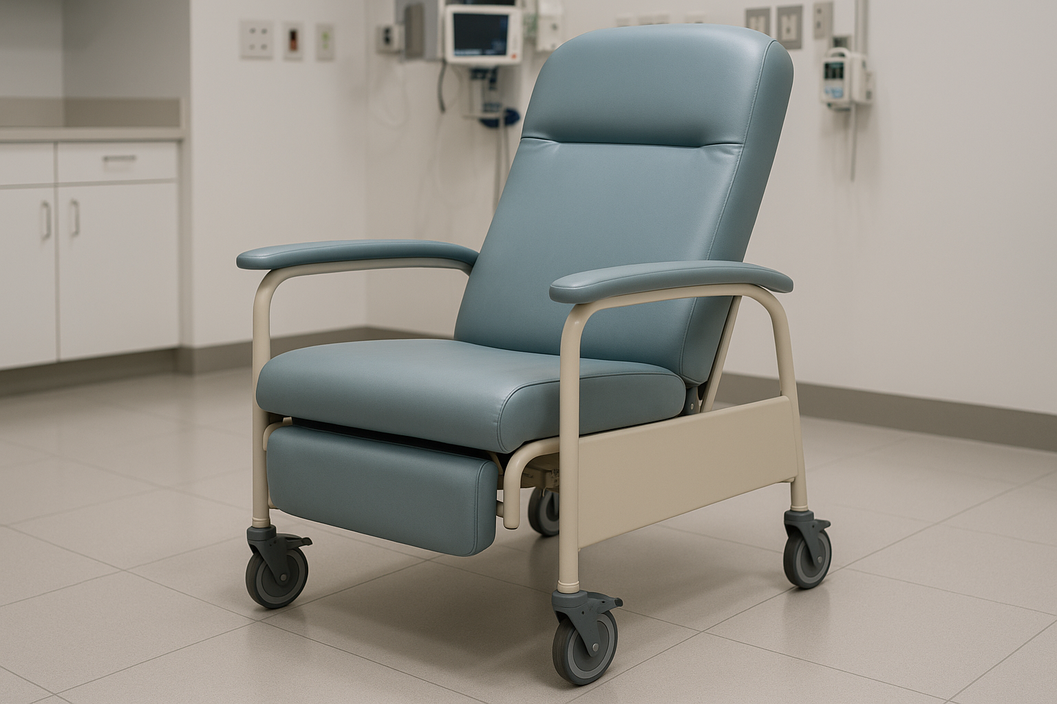 Combining the comfort of a recliner with the mobility of a transport chair, this model features lockable caster wheels, adjustable reclining angles, and secure armrests. Ideal for safely moving patients between departments without transferring them from the chair. Suitable for emergency wards, diagnostic centers, and post-surgical care units.