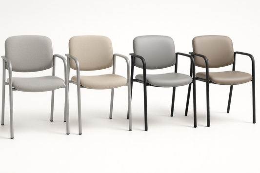 Comfortable and durable visitor chairs for patients and attendants. Powder-coated frame with cushioned seat. Stackable for space-saving.
