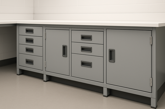 Heavy-duty base cabinets for under-counter storage, designed with chemical-resistant coating.

Heavy-duty construction
Multiple drawer/door options
Fits under workbenches
Chemical-resistant coating