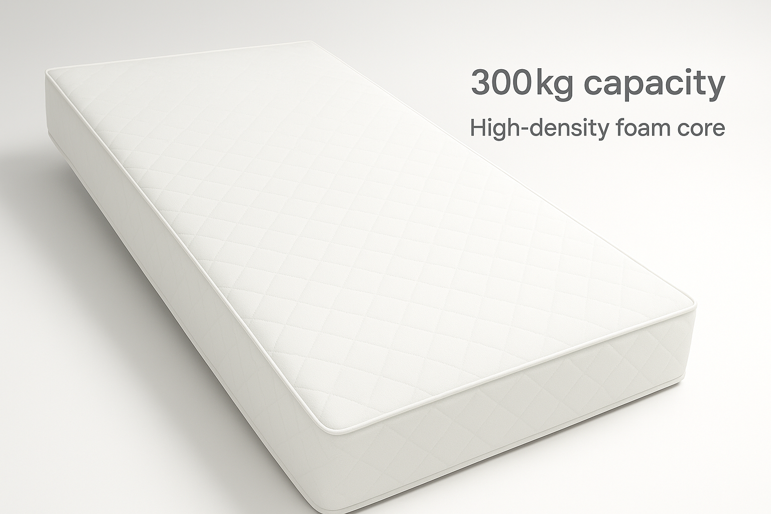 Heavy-duty mattress for bariatric patients, offering high load capacity and extra durability.

Supports up to 300 kg
Reinforced high-density foam
Fire-retardant &amp; waterproof cover
Wide size options available