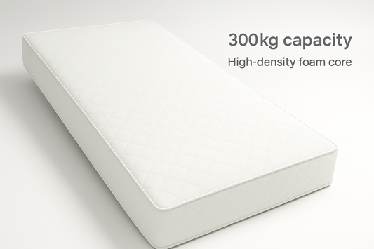 Heavy-duty mattress for bariatric patients, offering high load capacity and extra durability.

Supports up to 300 kg
Reinforced high-density foam
Fire-retardant &amp; waterproof cover
Wide size options available