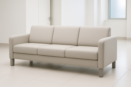 High-density foam sofa with washable upholstery for comfort and durability in hospital waiting areas. 3 seater