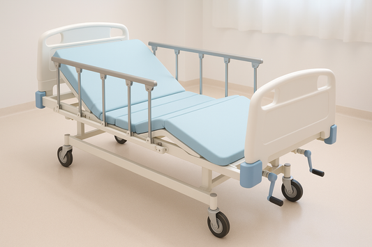 Manually operated pediatric Fowler bed with independent backrest and leg elevation. Equipped with ABS head &amp; foot panels, smooth crank mechanism, and safety side rails. Suitable for pediatric recovery rooms and wards.