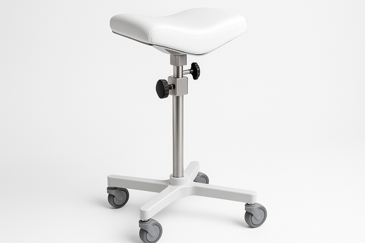 Mobile padded hand rest for microsurgeries. Height and tilt adjustable.