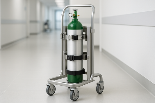 MRI-Compatible Oxygen Cylinder Trolley – Secure Mount