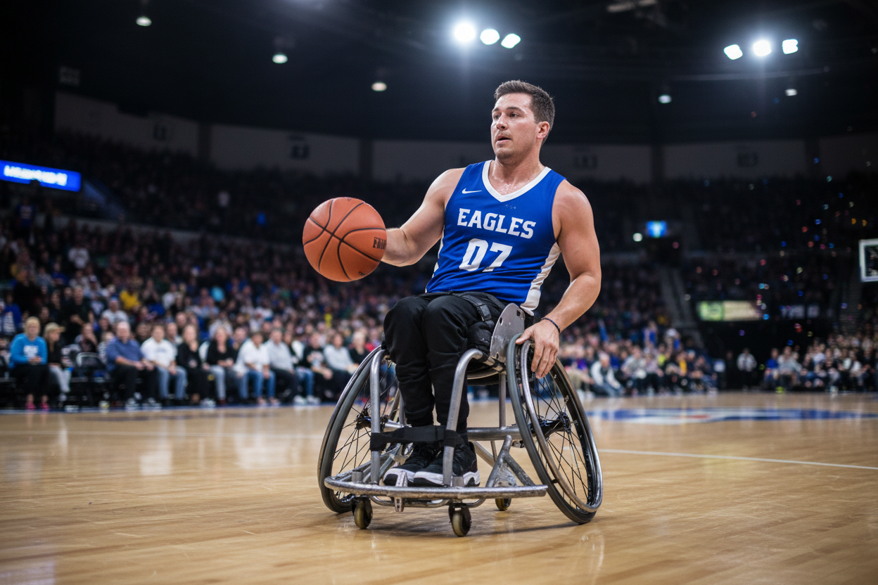 para athlete using basketball wheelchair in tournament