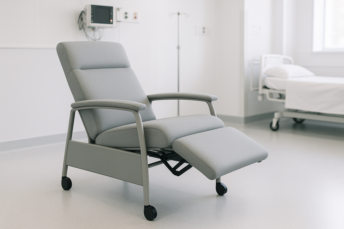 Perfect for hospitals with limited space, the Space Saver Reclining Chair features a compact footprint without compromising comfort. Its lightweight yet sturdy frame makes it easy to reposition, while the cushioned upholstery ensures patient comfort during short or extended stays.