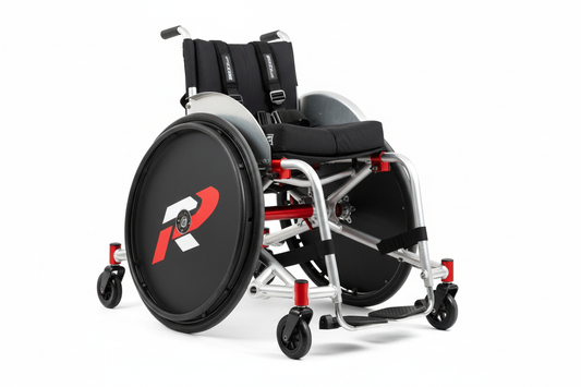 rugby wheelchair with wheelcover and white background