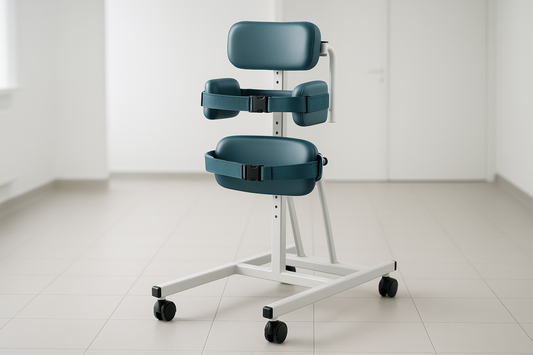 Safexmart’s Standing Frame is used to improve postural control, weight-bearing, and independence during rehabilitation. Ideal for pediatric and adult use, it supports vertical positioning through adjustable supports and a strong frame.

**Key Features:**
- Adjustable height and chest/hip straps
- Padded body support panels
- Powder-coated rust-proof steel frame
- Designed for long-duration standing
- Suitable for clinics, rehab centers, or home use