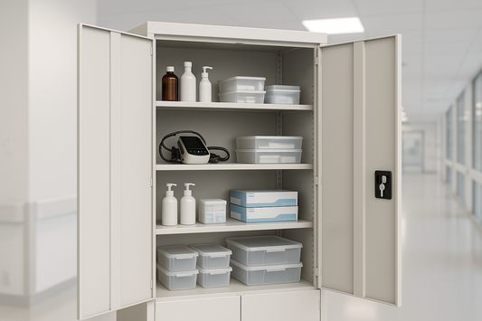 The Double Door Steel Storage Cabinet is a robust solution for storing medical equipment and supplies. Its powder-coated steel body resists corrosion, while the lockable double doors provide security. Adjustable shelves make it suitable for various storage needs in hospitals and labs.