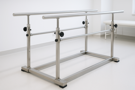 The Rehab Parallel Bars are designed to aid physiotherapy, gait training, and stroke recovery. Made with strong stainless steel, they are height and width adjustable to suit all patients.

**Key Features:**
- Heavy-duty SS bars and frame
- Height &amp; width adjustment knobs
- Anti-skid walking base
- Suitable for all rehabilitation stages
- Easy assembly and disassembly