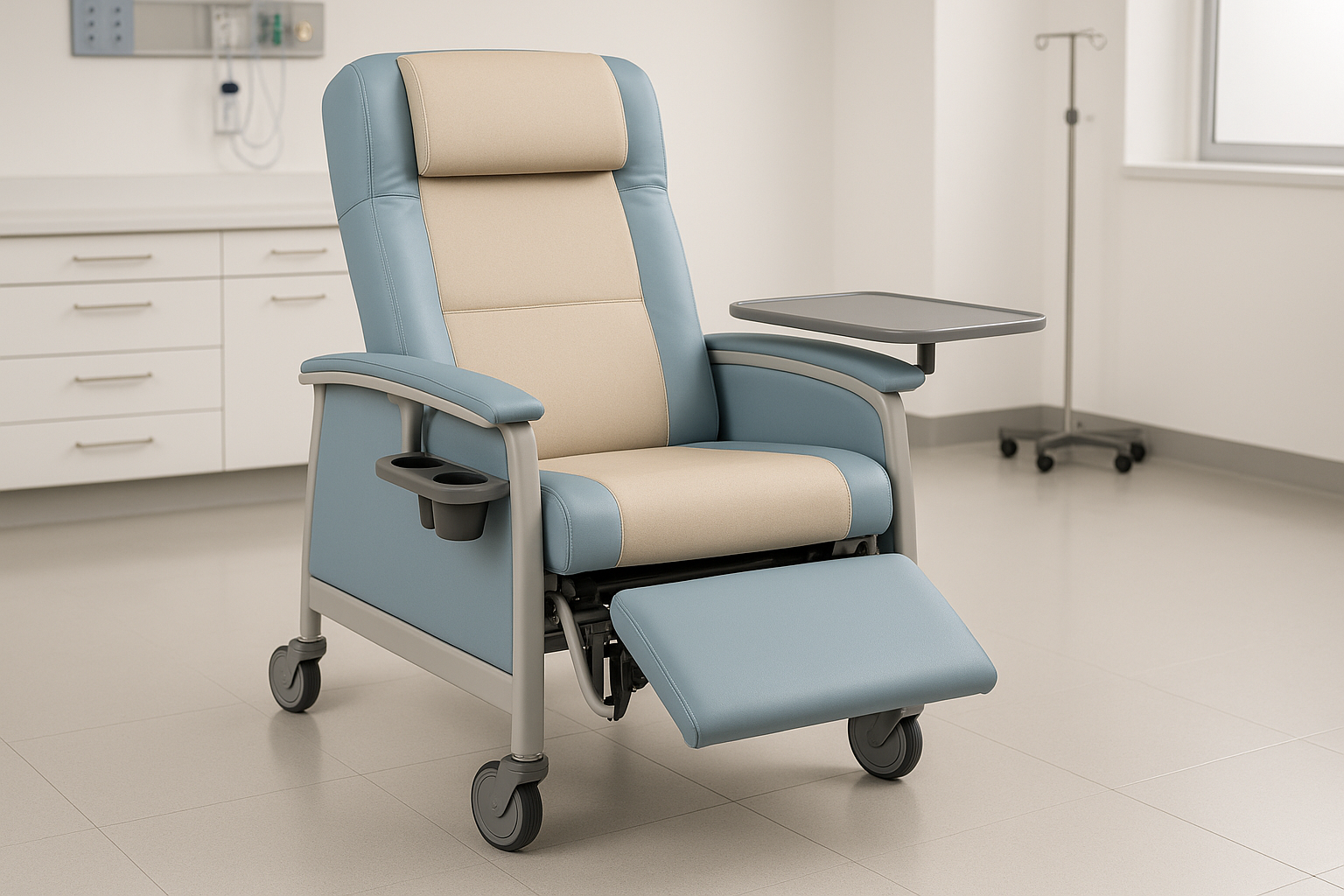 This Multi-Function Recliner Chair comes equipped with an extendable leg rest, swivel tray table, removable cushions, and cup holders. Designed for maximum flexibility, it’s perfect for both short-term recovery and long-term care. The durable frame and easy-clean surfaces ensure years of reliable use in busy hospital environments.