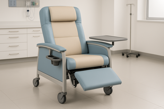 This Multi-Function Recliner Chair comes equipped with an extendable leg rest, swivel tray table, removable cushions, and cup holders. Designed for maximum flexibility, it’s perfect for both short-term recovery and long-term care. The durable frame and easy-clean surfaces ensure years of reliable use in busy hospital environments.
